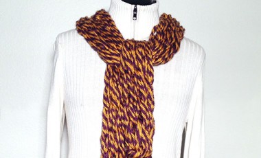 Arm Knit Scarf-Purple & Gold