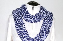 Arm Knit Scarf-Blue & White